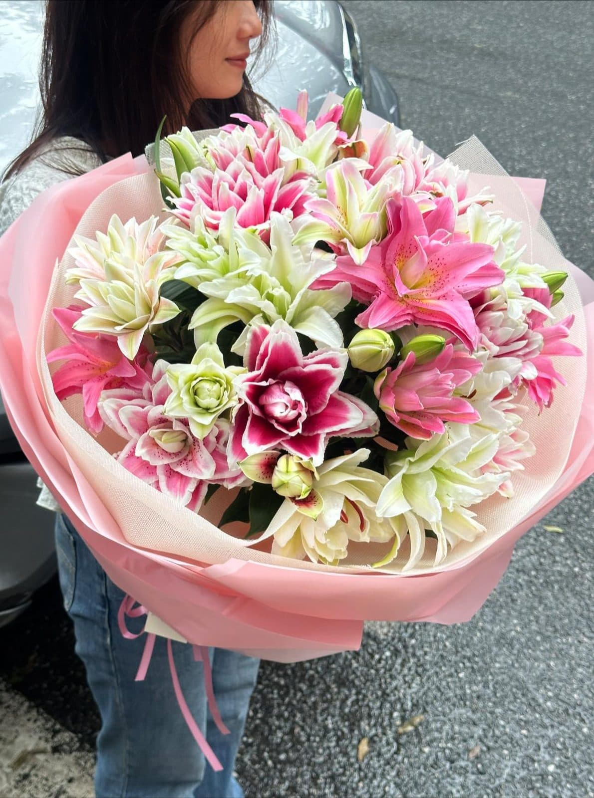 Bó ly mix hồng trắng sz L - Thumbnail 4