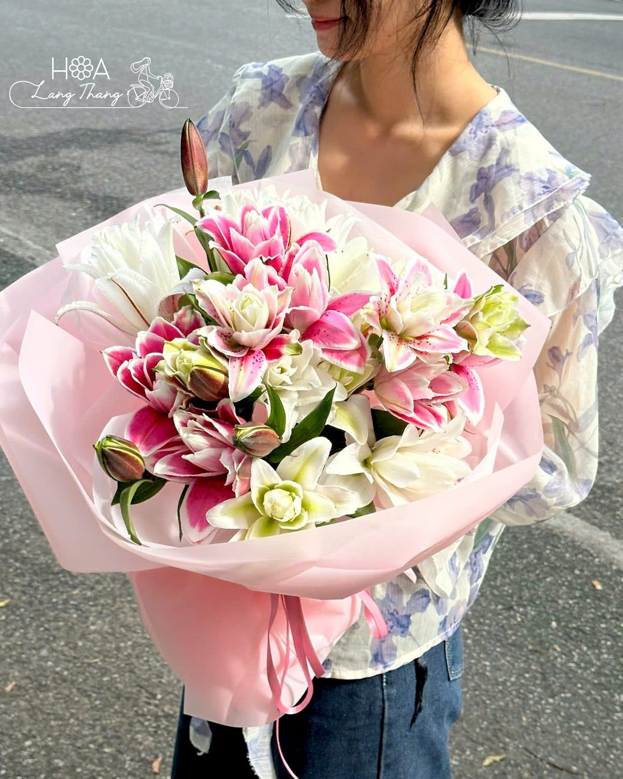 Bó Ly mix hồng trắng sz M - Thumbnail 2