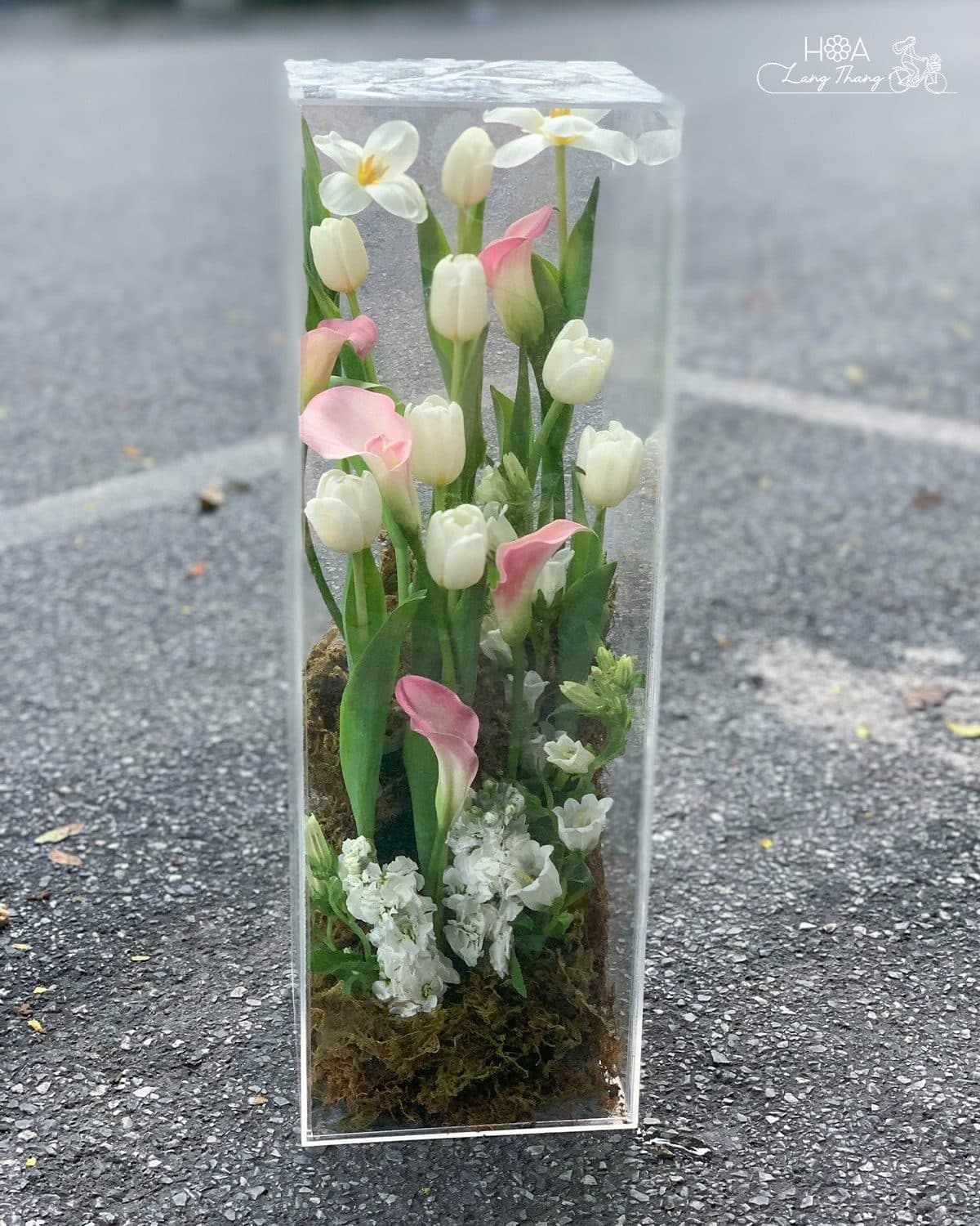 Chữ nhật tulip trắng mix calla - Ảnh 1