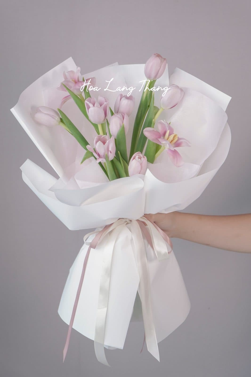 Tulip hồng trắng giấy be nâu 20 bông - Thumbnail 2